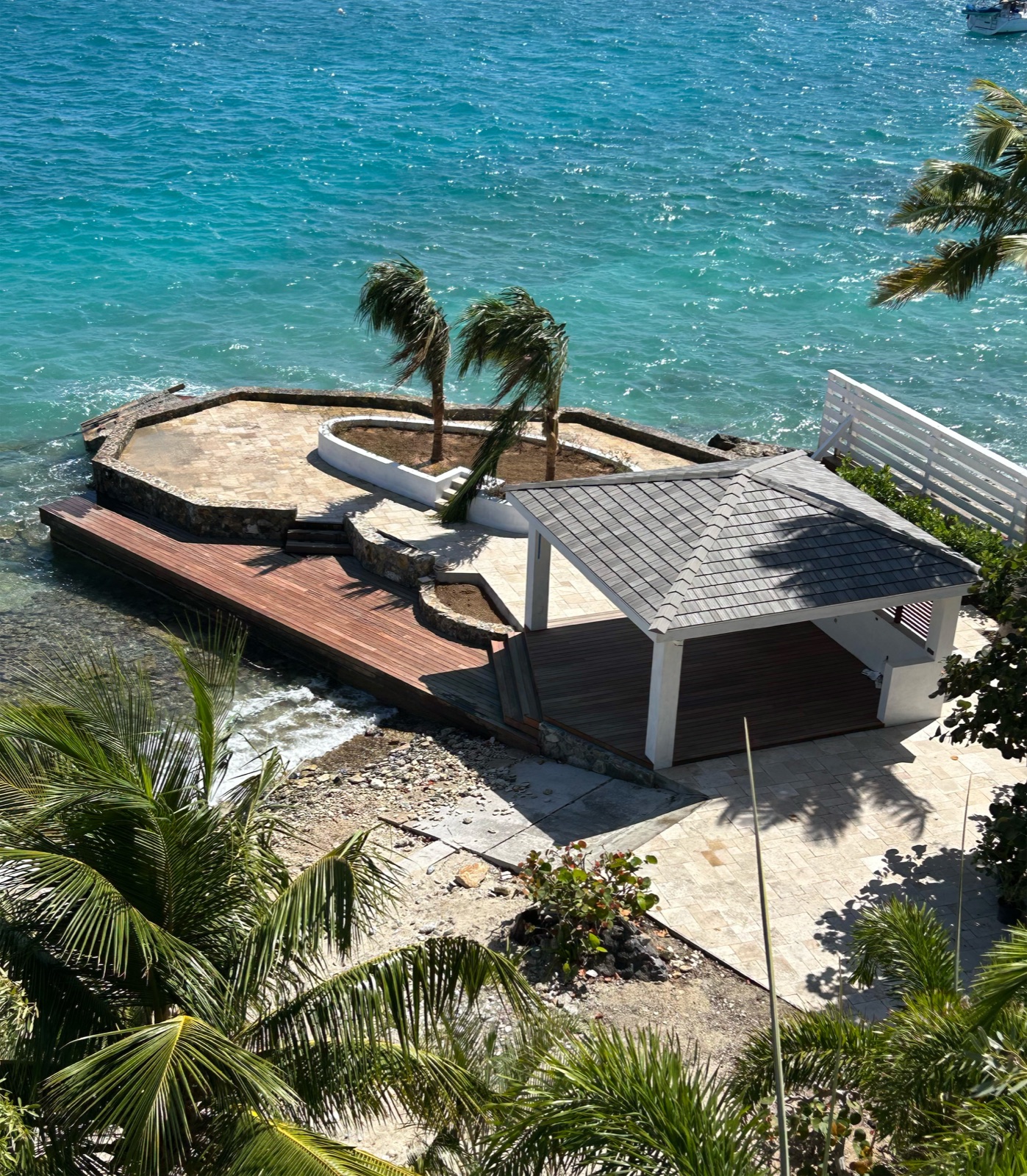 Tropical hardwood deck at an oceanfront site