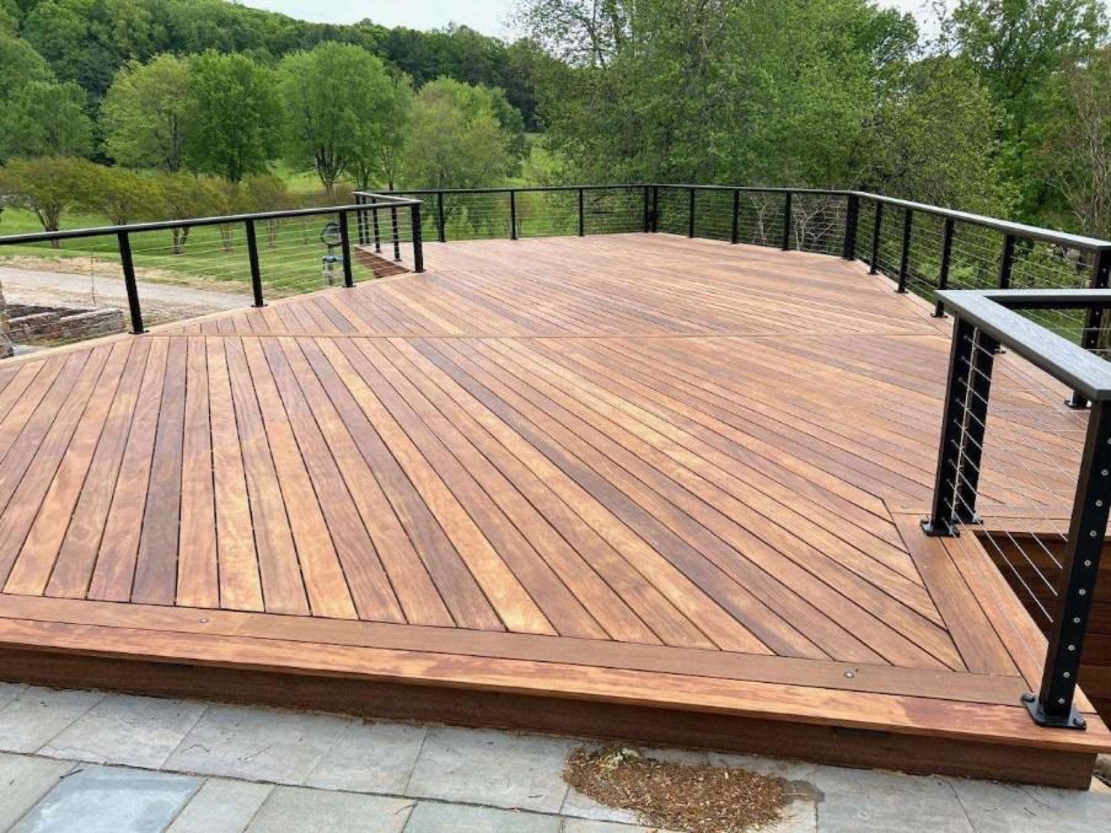 Tropical hardwood decking boards laid out by species