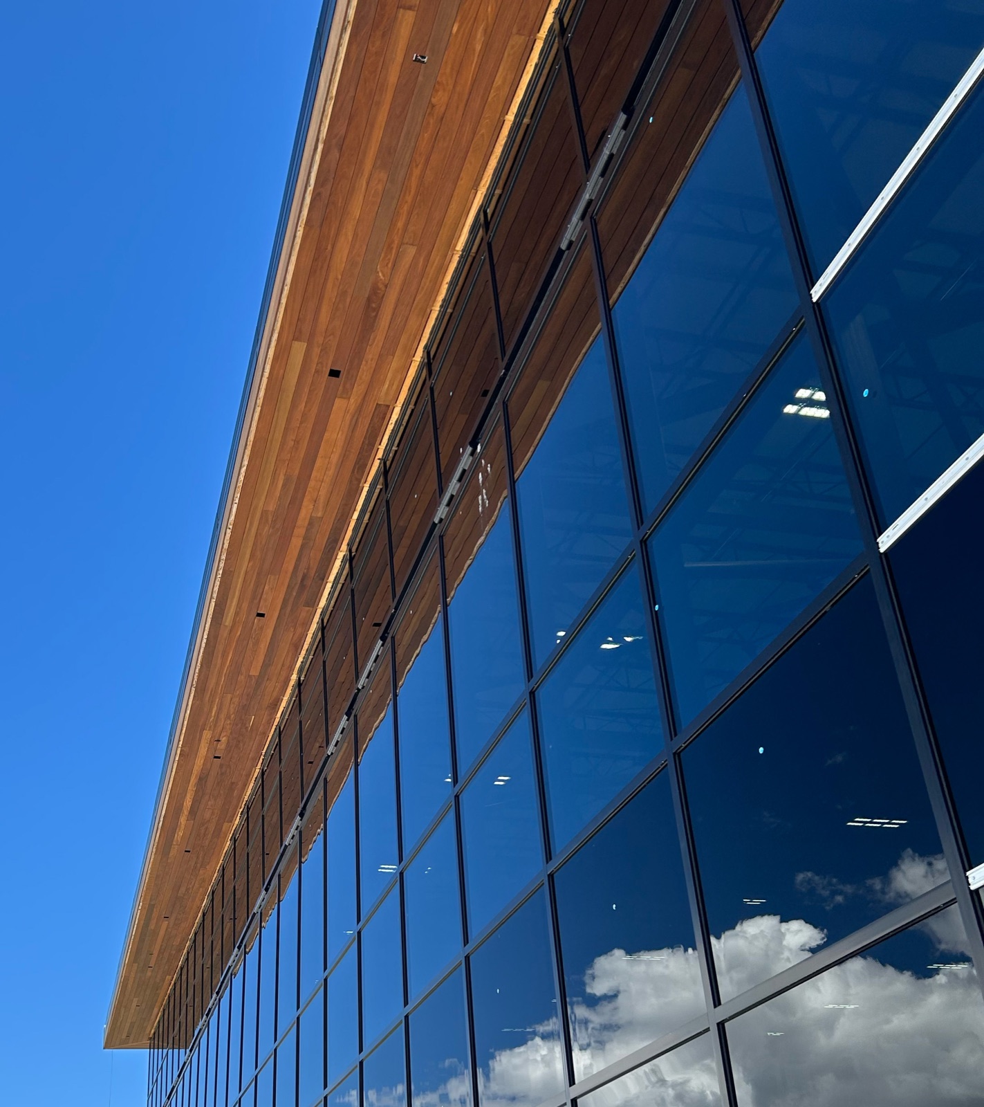 Soffit and fascia meeting at an overhang