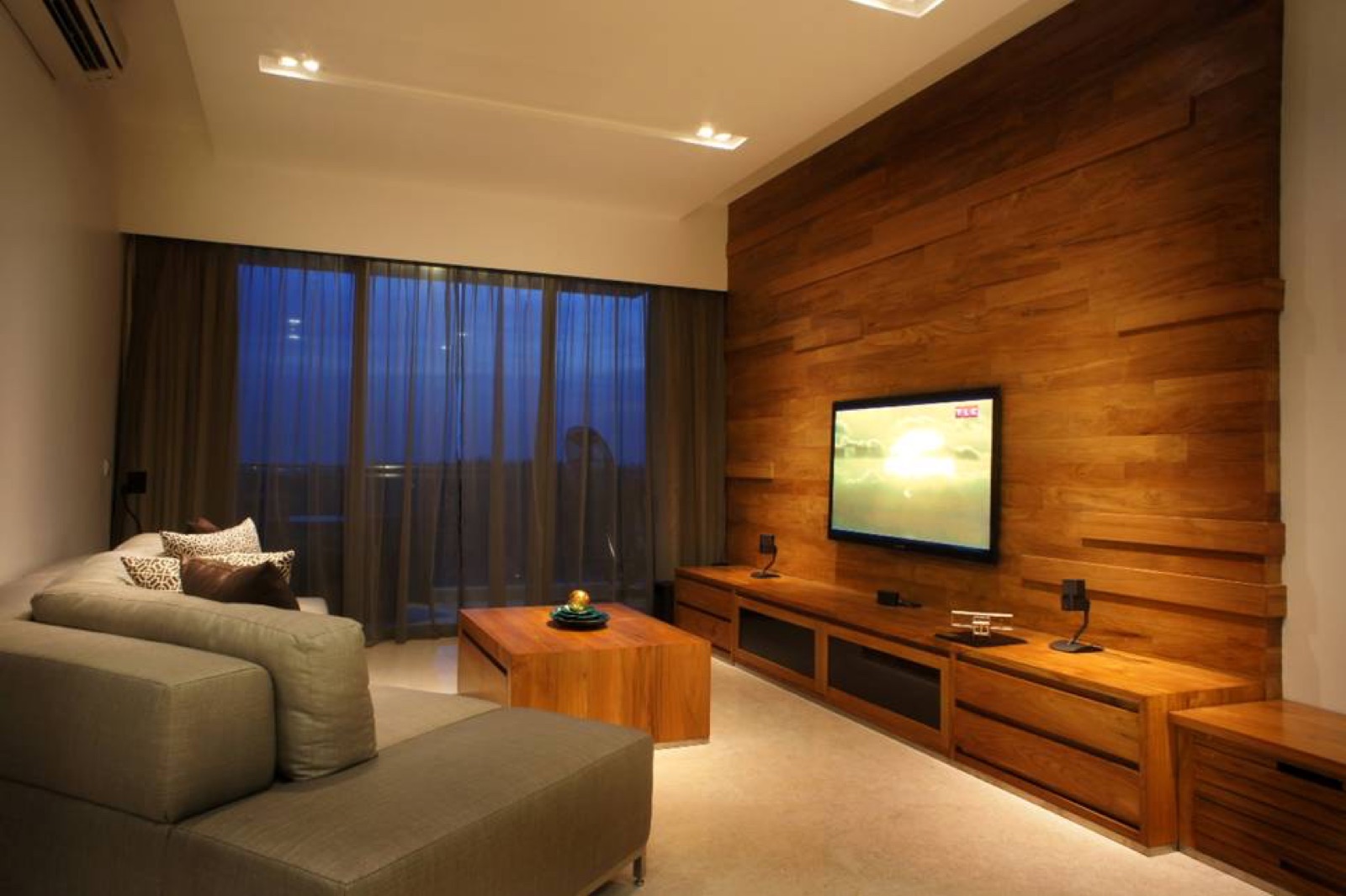 Hardwood feature wall installed in an interior