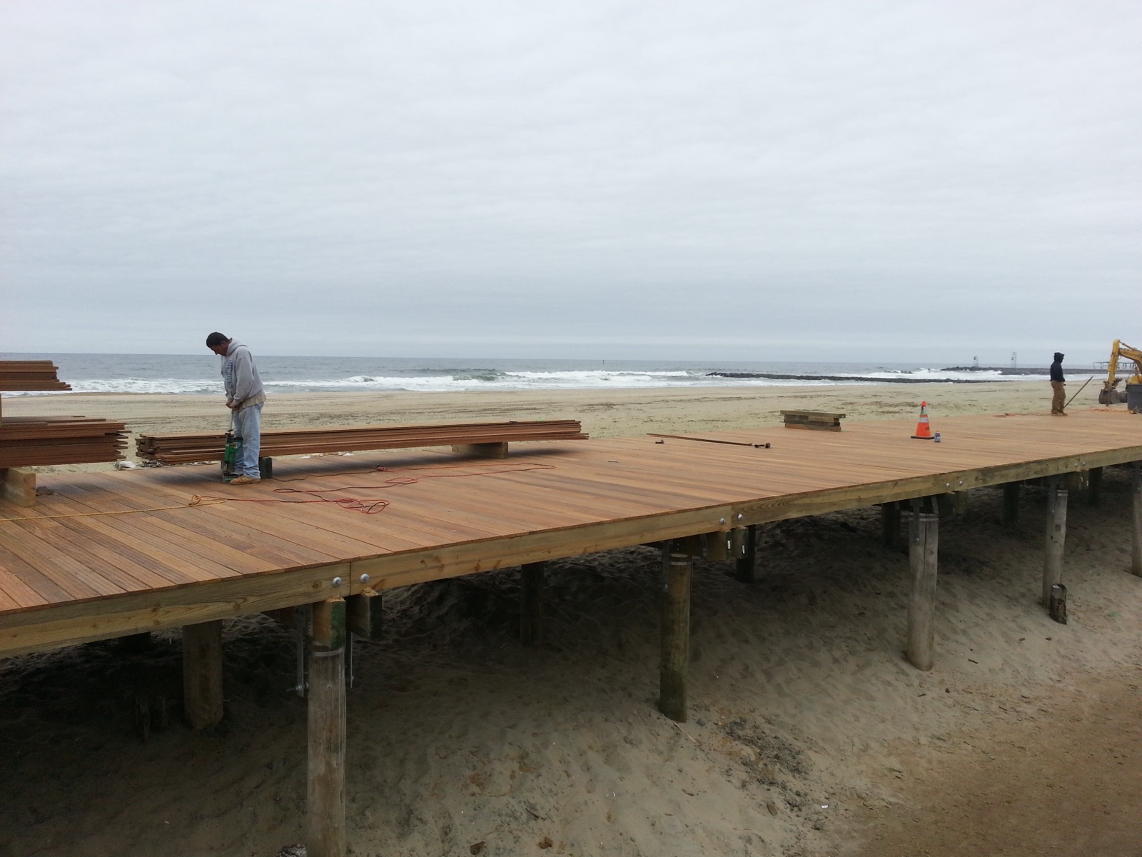 Tropical hardwood deck framing during construction