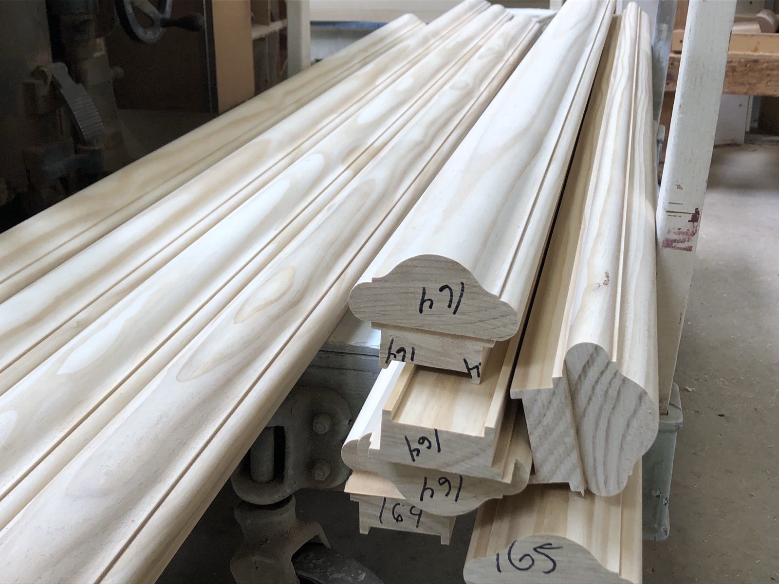 Bundled Accoya railing stock as it arrives from the mill