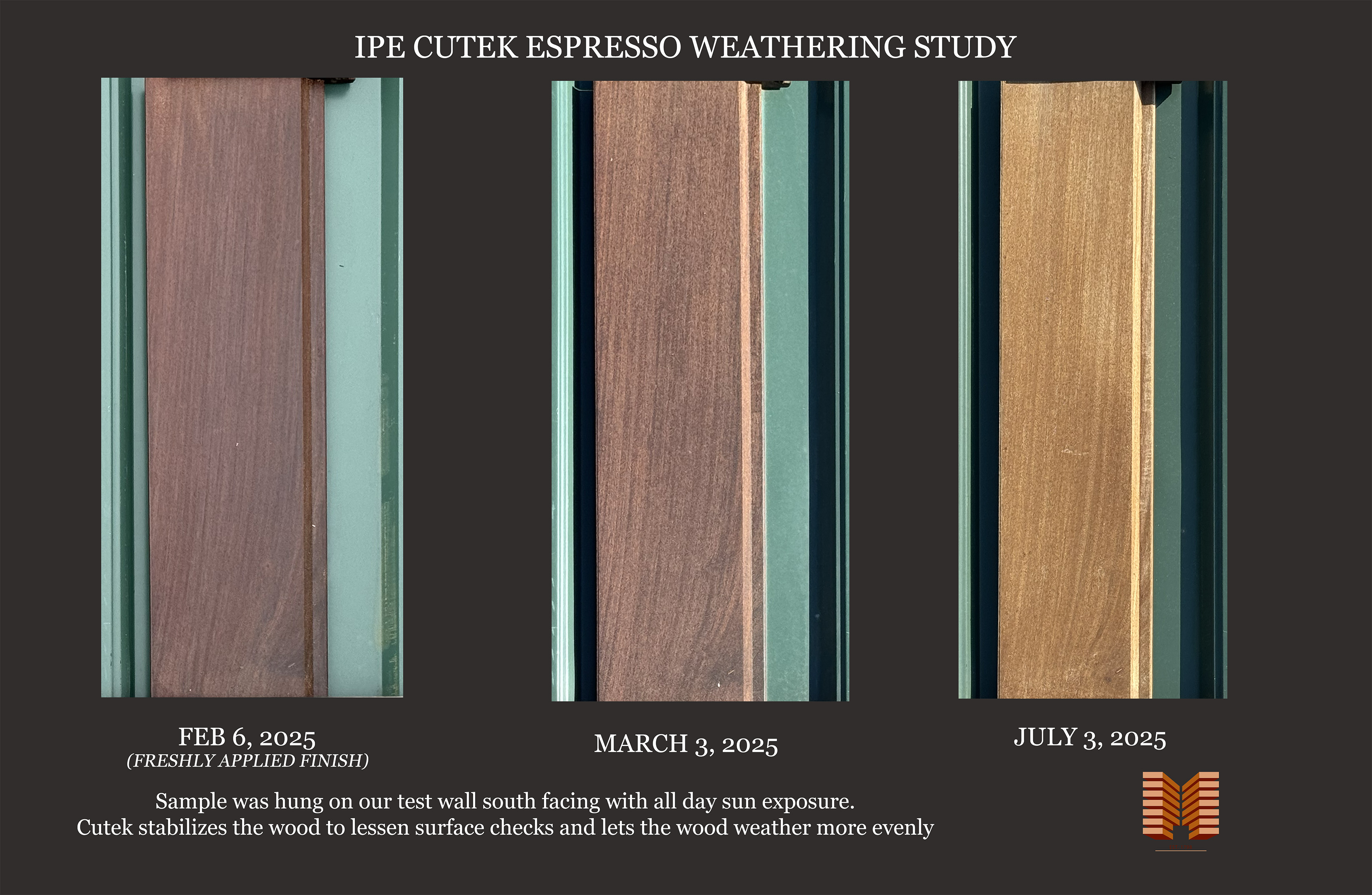 One year weathering study on Ipe boards