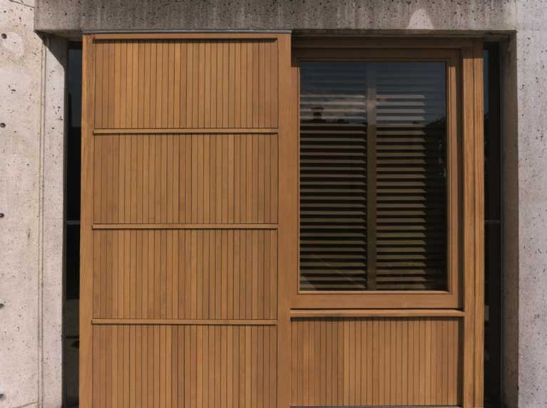 The teak window wall after restoration