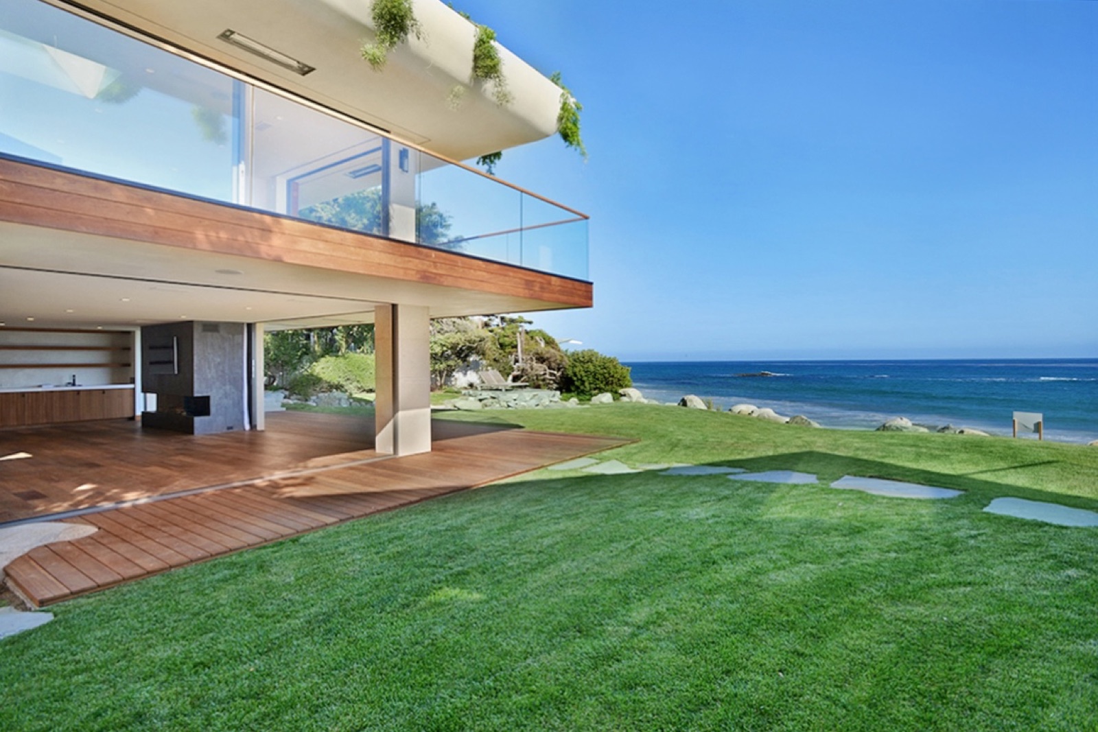 Ocean-view balcony finished in tropical hardwood